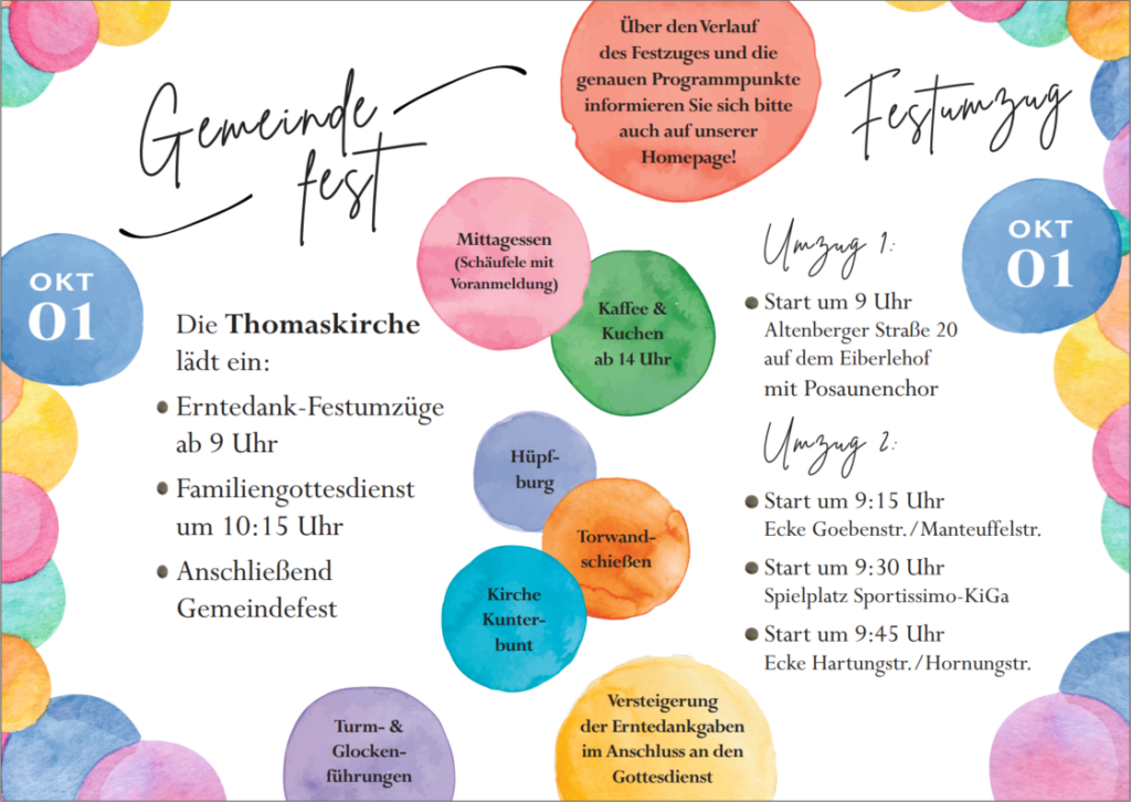 Gemeindefest und Erntedank-Festumzüge am 1. Oktober 2023 ab 9 Uhr