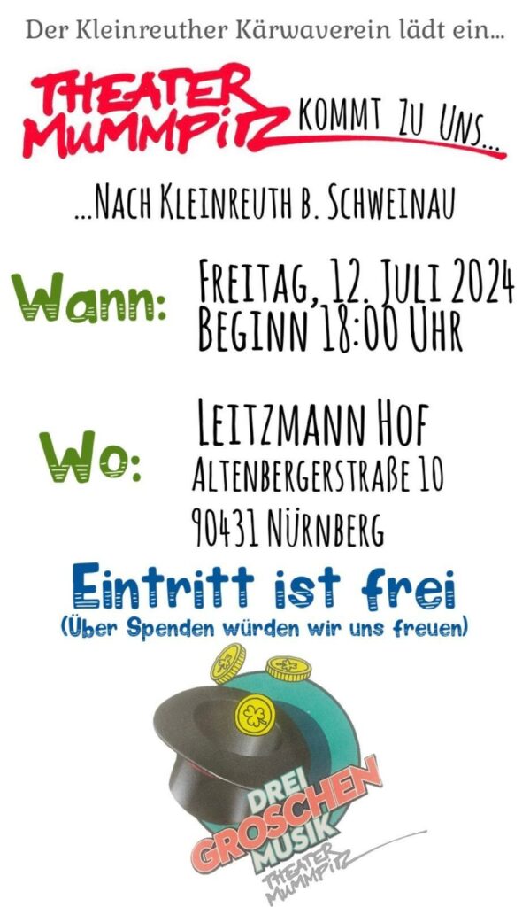 Theater Mummpitz: Drei Groschen Musik am 12. Juli 2024 ab 18 Uhr auf dem Leitzmannhof in Nürnberg