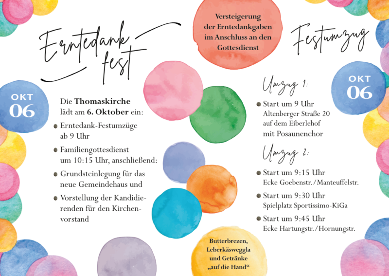 Erntedankfest mit Grundsteinlegung und Kandidierendenvorstellung am 6. Oktober 2024