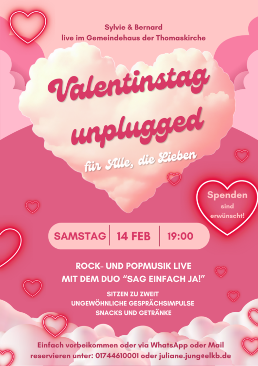 Valentinstag unplugged am 14.02.2026 um 19 Uhr im Gemeindehaus Thomaskirche