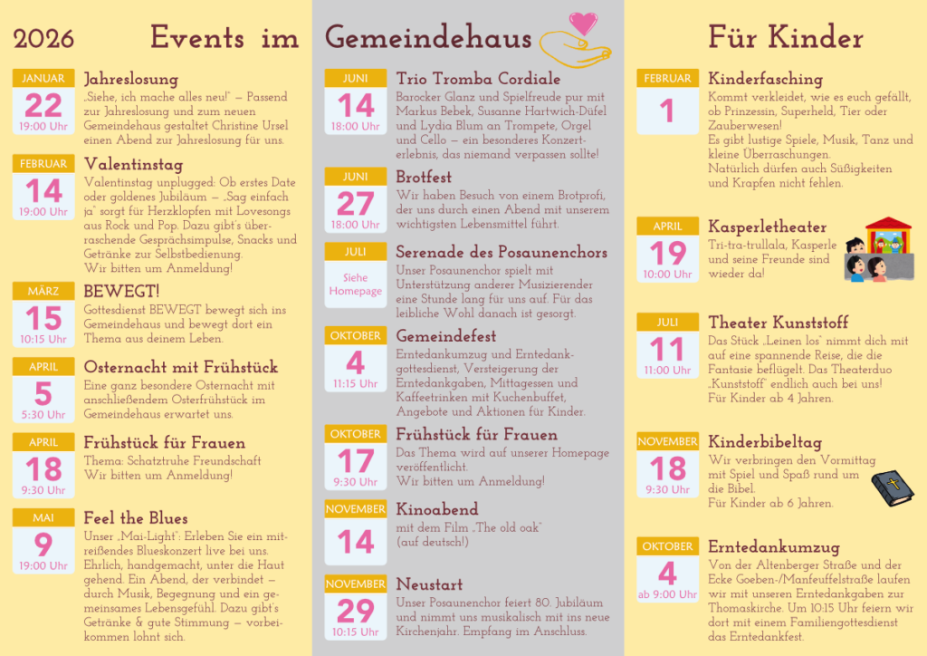 Events im Gemeindehaus Thomaskirche im Jahr 2026